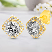 Cubic Zirconia Halo Stud Earrings in Sterling Silver