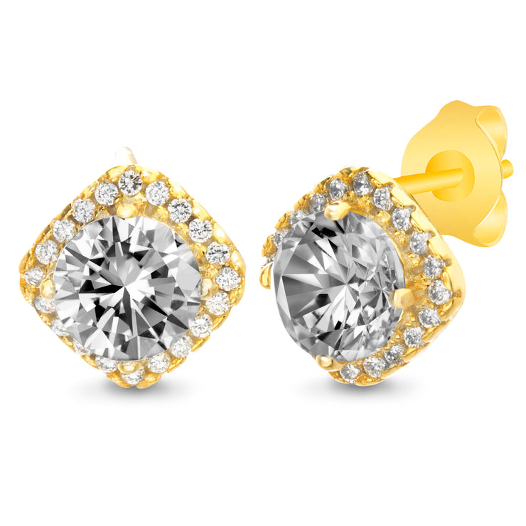 Cubic Zirconia Halo Stud Earrings in Sterling Silver