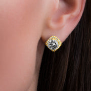 Cubic Zirconia Halo Stud Earrings in Sterling Silver
