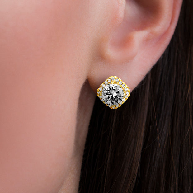 Cubic Zirconia Halo Stud Earrings in Sterling Silver