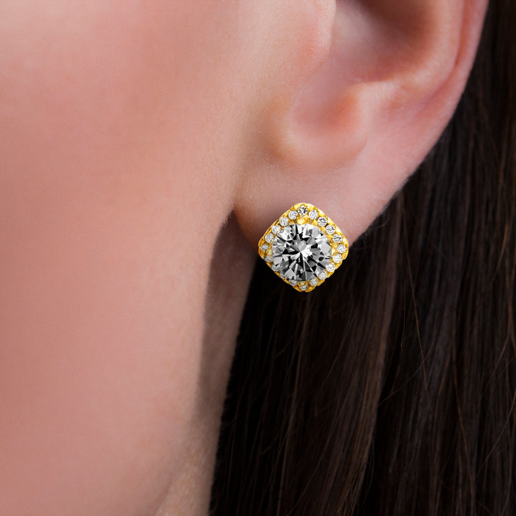Cubic Zirconia Halo Stud Earrings in Sterling Silver