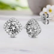 Cubic Zirconia Halo Stud Earrings in Sterling Silver
