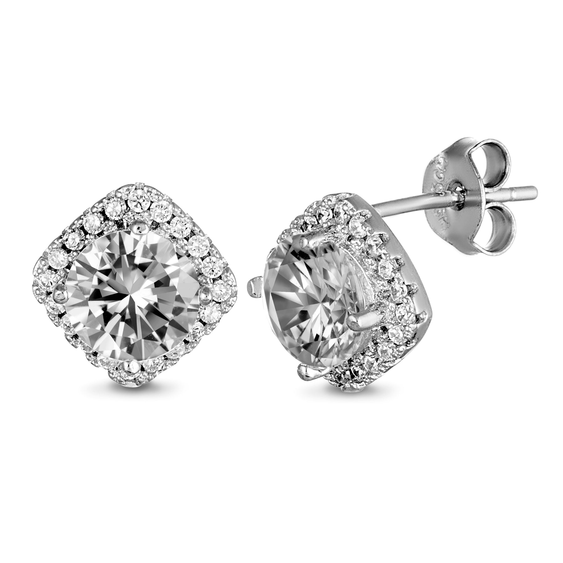 Cubic Zirconia Halo Stud Earrings in Sterling Silver