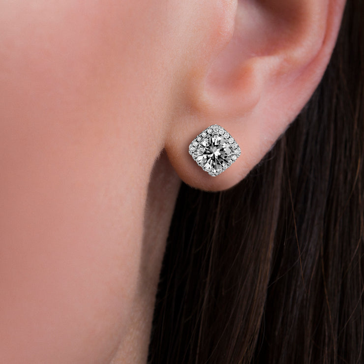 Cubic Zirconia Halo Stud Earrings in Sterling Silver
