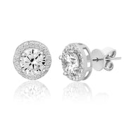Guiliana New York Round Simulated Diamond Halo Post Earrings in Rhodium Plated Sterling Silver