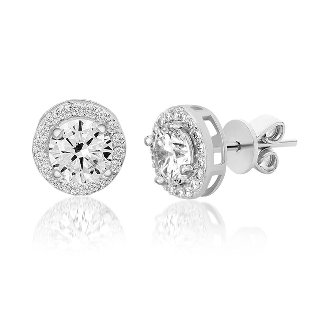 Guiliana New York Round Simulated Diamond Halo Post Earrings in Rhodium Plated Sterling Silver