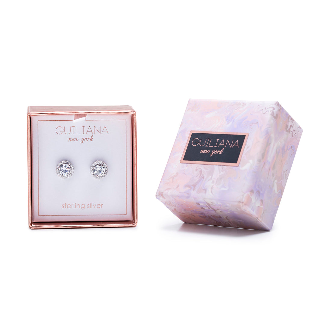 Guiliana New York Round Simulated Diamond Halo Post Earrings in Rhodiu inspiredbyyou