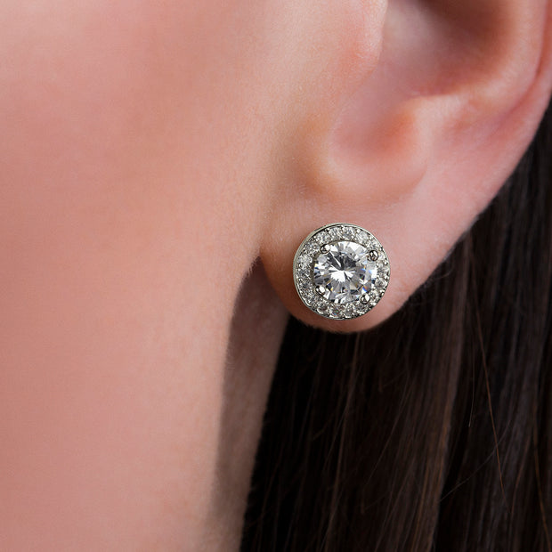 Guiliana New York Round Simulated Diamond Halo Post Earrings in Rhodium Plated Sterling Silver