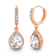 Pear and Round Shaped Cubic Zirconia Drop Dangle  Halo Earring in Sterling Silver