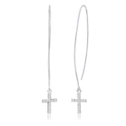 Cubic Zirconia Long Threader Earrings in Sterling Silver