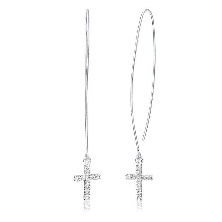 Cubic Zirconia Long Threader Earrings in Sterling Silver