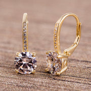 Cubic Zirconia Leverback Earring in Rhodium or Rose Gold or Yellow Gold Plated Sterling Silver