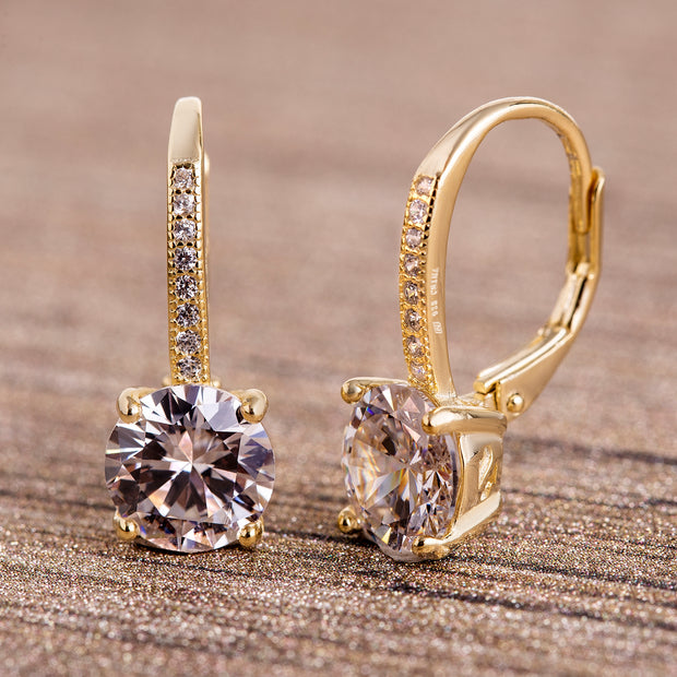 Cubic Zirconia Leverback Earring in Rhodium or Rose Gold or Yellow Gold Plated Sterling Silver