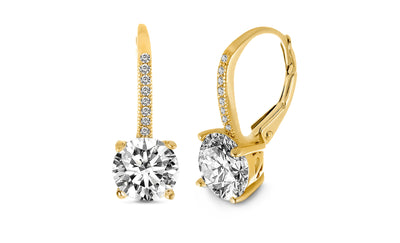 Cubic Zirconia Leverback Earring in Rhodium or Rose Gold or Yellow Gold Plated Sterling Silver