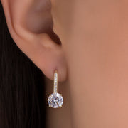 Cubic Zirconia Leverback Earring in Rhodium or Rose Gold or Yellow Gold Plated Sterling Silver