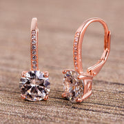 Cubic Zirconia Leverback Earring in Rhodium or Rose Gold or Yellow Gold Plated Sterling Silver