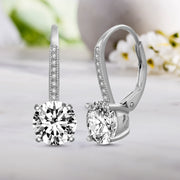 Cubic Zirconia Leverback Earring in Rhodium or Rose Gold or Yellow Gold Plated Sterling Silver