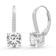 Cubic Zirconia Leverback Earring in Rhodium or Rose Gold or Yellow Gold Plated Sterling Silver