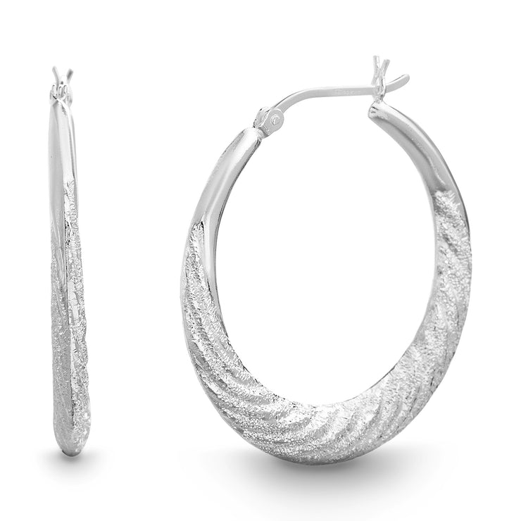 35mm Sterling Silver Textured Hoop Earrings