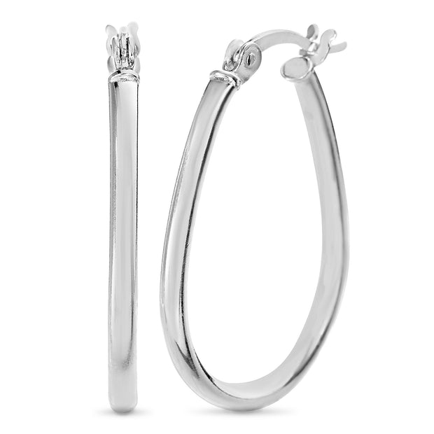 Sterling Silver Flat Oval Hoop Earrings for Women