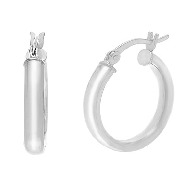 Polished Hoop Earrings in Rhodium Plated Sterling Silver