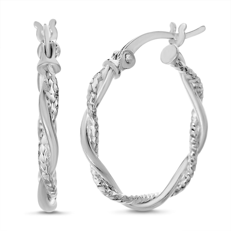 Sterling Silver 20mm Diamond Cut Twisted Hoop Earrings