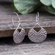 Textured Teardrop Dangling Earrings in Sterling Silver
