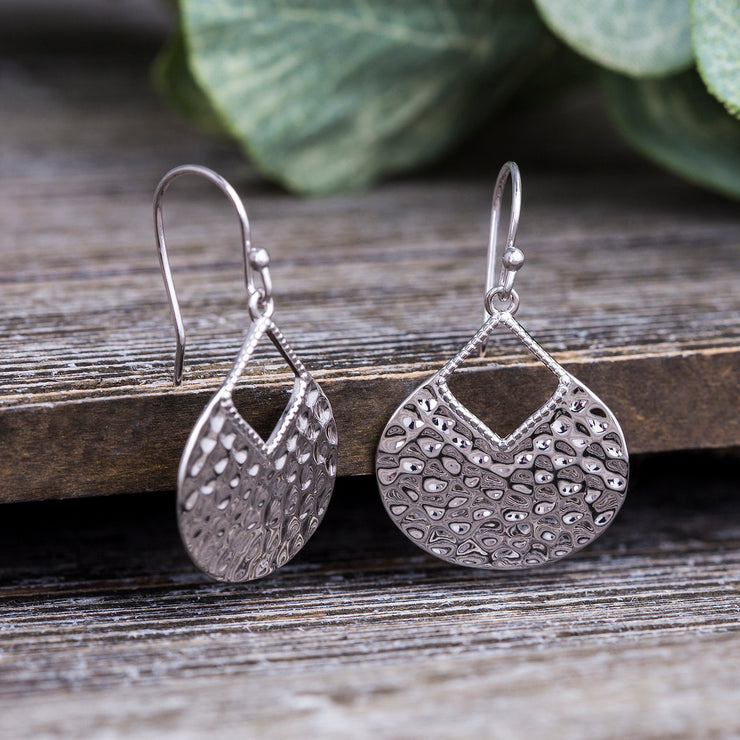 Textured Teardrop Dangling Earrings in Sterling Silver