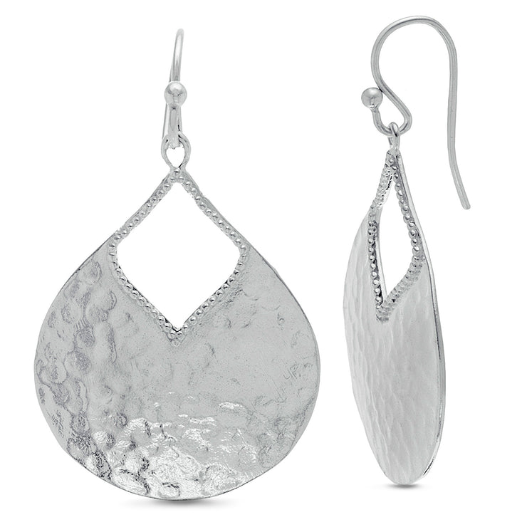 Textured Teardrop Dangling Earrings in Sterling Silver