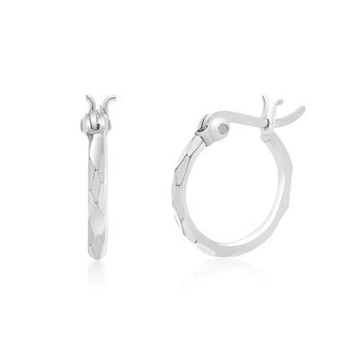 Sterling Silver 14mm Faceted Huggie Hoop Earrings