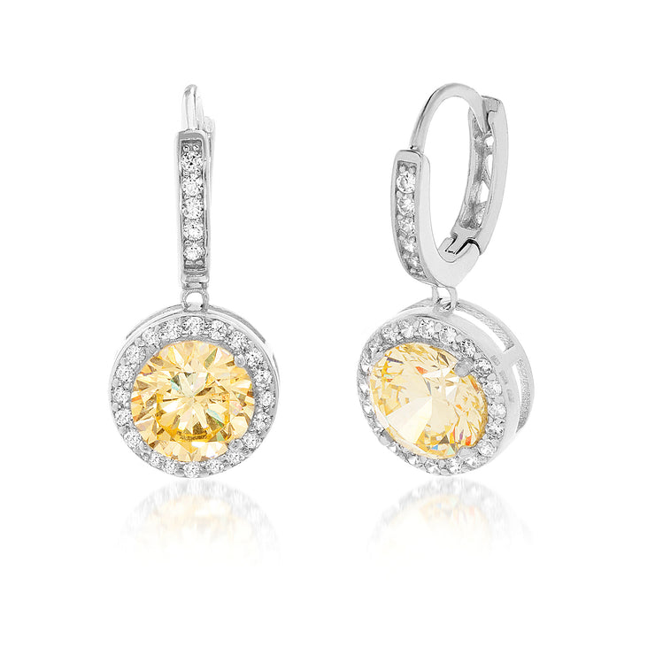 Simulated Gemstone and Cubic Zirconia Dangle Drop Halo Earring in Sterling Silver