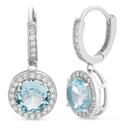 Simulated Gemstone and Cubic Zirconia Dangle Drop Halo Earring in Sterling Silver