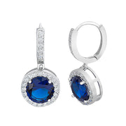 Simulated Gemstone and Cubic Zirconia Dangle Drop Halo Earring in Sterling Silver