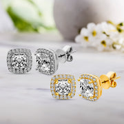 Inspired By You Princess Cut Cubic Zirconia Stud Earrings in Yellow Gold or Rhodium Plated Sterling Silver