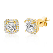 Inspired By You Princess Cut Cubic Zirconia Stud Earrings in Yellow Gold or Rhodium Plated Sterling Silver