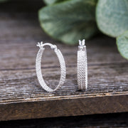 Sterling Silver Textured Hoop Earrings