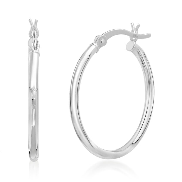 Sterling Silver Hoop Earrings with Snap Top Closure