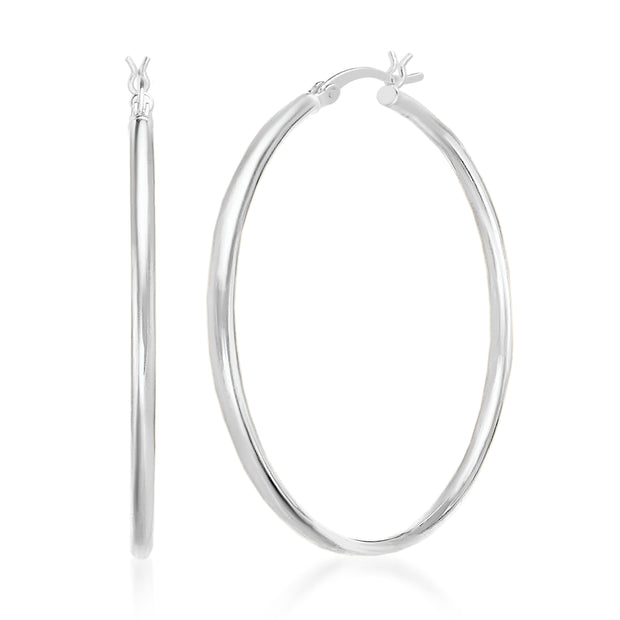 Sterling Silver Hoop Earrings with Snap Top Closure