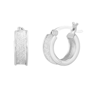 Glitter Huggie Earrings in Rhodium Plated Sterling Silver