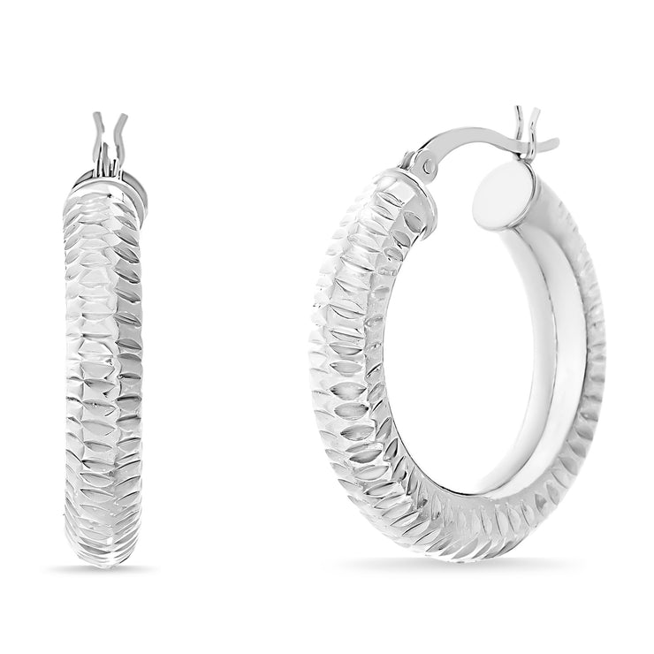 Diamond Cut Sterling Silver Tube Hoop Earrings