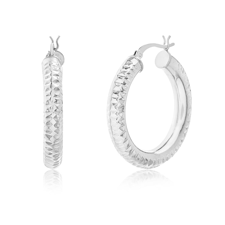 Diamond Cut Sterling Silver Tube Hoop Earrings
