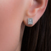 Cubic Zirconia Baguette Earrings in Rhodium Plated Sterling Silver