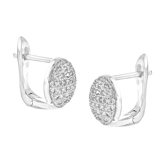 Cubic Zirconia Pave Round Leverback Earrings in Sterling Silver