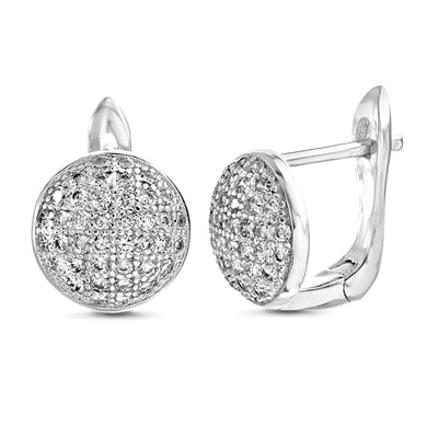 Cubic Zirconia Pave Round Leverback Earrings in Sterling Silver