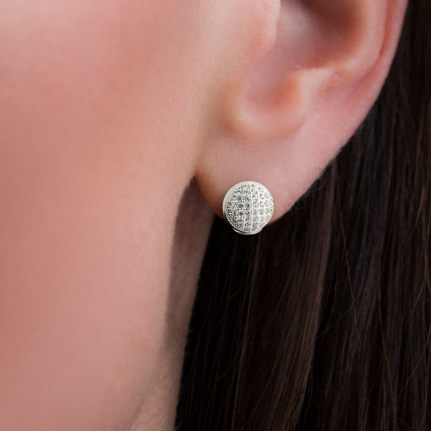Cubic Zirconia Pave Round Leverback Earrings in Sterling Silver