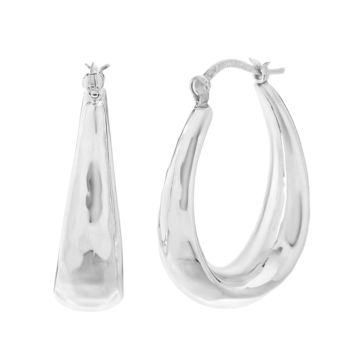 Hammered Oval Hoop Earrings in Oxidized Sterling Silver