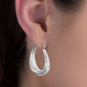 Hammered Oval Hoop Earrings in Oxidized Sterling Silver