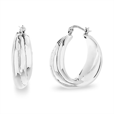 Layered Shell Style Hoop Earrings in Rhodium Plated Sterling Silver