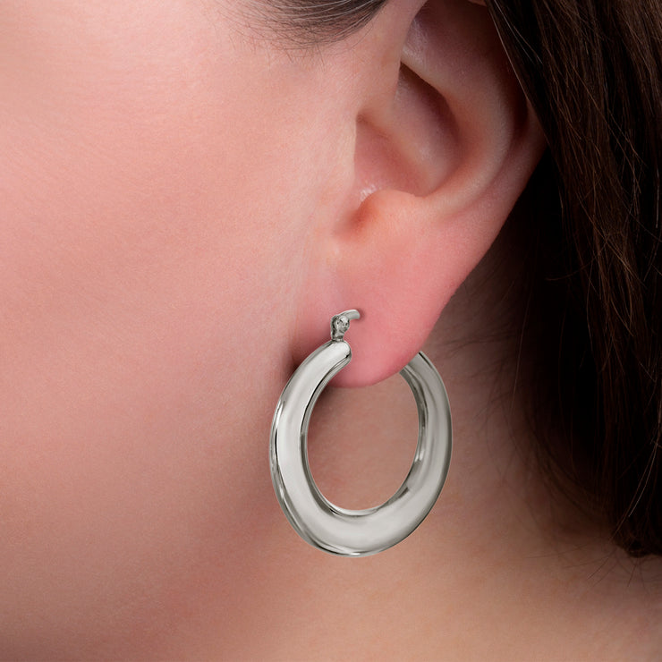 Polished Rhodium Plated Sterling Silver Hoop Earrings