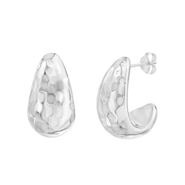 Sterling Silver Hammered Graduated J Hoop Earrings for Women